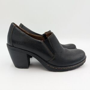 b.o.c. Born Black Pebble Leather Heeled Loafers Chunky Comfort Clogs Shoes 8 M/W